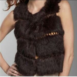 BCBGMaxAzria Genuine Rabbit Fur Crochet Panel Vest Black Size M